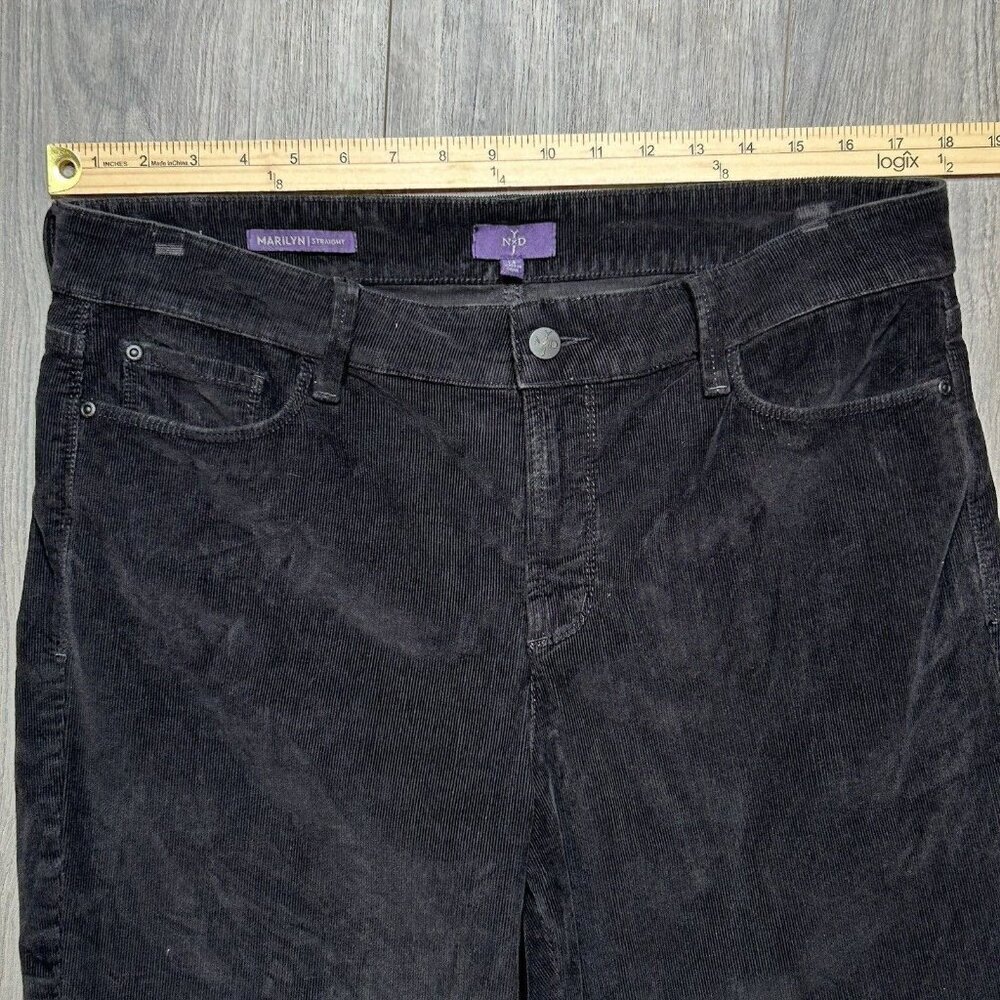 NYDJ Marilyn Straight Corduroy Pants Womens 14 Black Cords Lift Tuck Classic - Picture 8 of 13